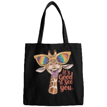 Discover Funky Giraffe With Colorful Sunglasses Fun Saying Bags