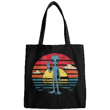 Discover Alien Peace Sign Sunset Retro Vibe Bags