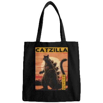 Discover Catzilla Vintage Funny Cute Cat Art Japanese Sunse Bags