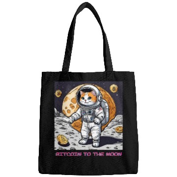 Discover Bitcoin to the moon cat Bags