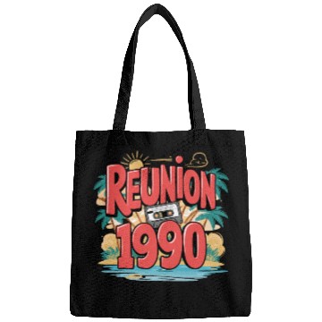 Discover Retro Reunion 1990 Cassette Tape Sunset Beach Bags