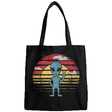 Discover Peaceful Alien Sunset Retro Vibe Bags