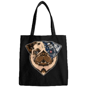 Discover Pug cyborg face dog Bags