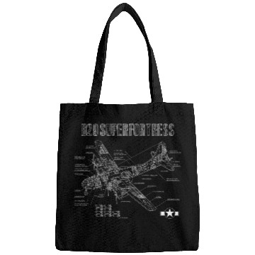 Discover World War 2 Aircraft Blueprint WWII B29 Bags