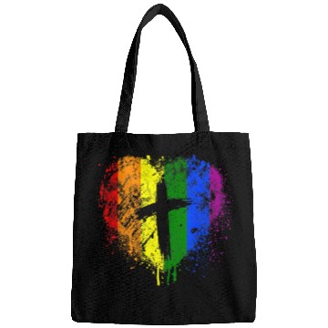 Discover Rainbow Heart with Cross Gay Pride LGBT Christian Bags
