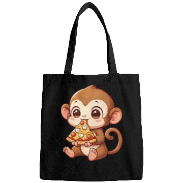Discover Funny monkey loves pizza humorous chimpanzee Bags