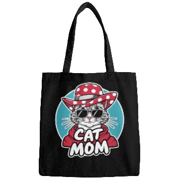 Discover Cat Mom Funny cat with sunglasses, hat and clothes Bags