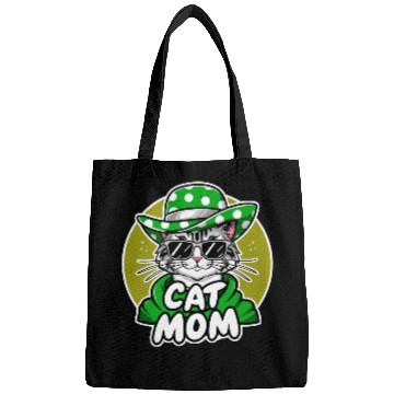 Discover Cat Mom Funny cat with sunglasses, hat and clothes Bags