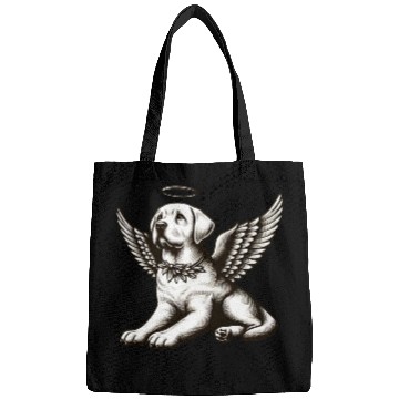 Discover Labrador angel wings black white halo Bags