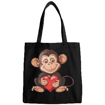 Discover Adorable Monkey Holding A Heart Illustration - Bags