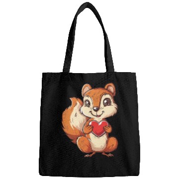 Discover Adorable Squirrel with Red Heart Illustration Bags