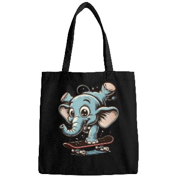 Discover blue cartoon elephant on skateboard Bags