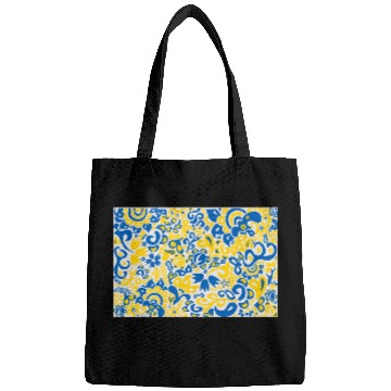 Discover Ukrainian flag colors on floral folklore pattern Bags