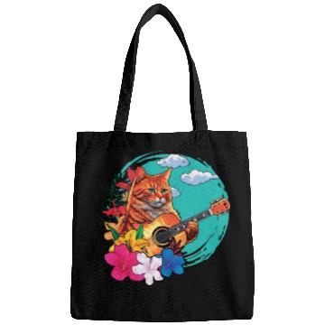 Discover Musician Cat Plays Guitar Instruments Rock Aloha Bags