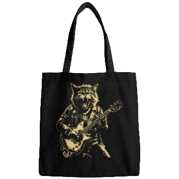 Discover Meow Cat Playing Guitar Instruments Cartoon Bags