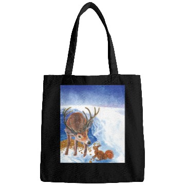 Discover Red Deer and Squirrel in Winter Illustration Bags