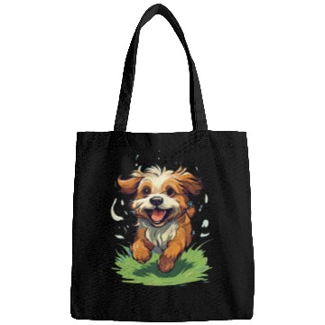 Discover running dog on the grass Bags