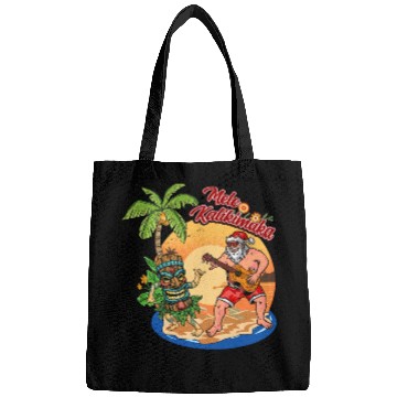 Discover Mele Kalikimaka Funny Santa Playing Guitar Hawaii Bags