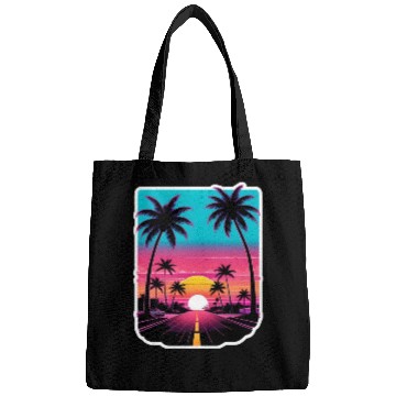 Discover Lonely Road to Miami Sunset Vaporwave 80s Bags