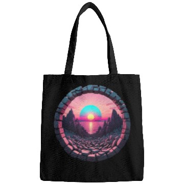 Discover Synthwave Rocky landscape with Setting Sun Bags