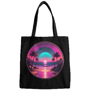 Discover Synthwave Beach Scene with Palm Trees and Sunset Bags