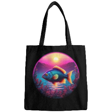Discover Synthwave Fish and Coral and a Sunset and Ocean Bags