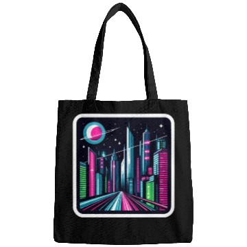 Discover Futuristic cityscape Retro Synthwave Cyberpunk Bags