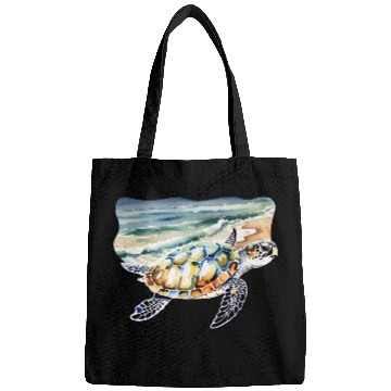 Discover Sea Turtle at the Beach in Watercolor Bags