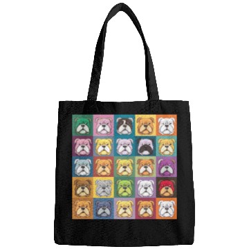 Discover Bulldog Patchwork: Vivid Canine Quilt Bags