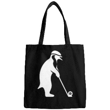 Discover Penguin playing golf cartoon golfer funny Bags