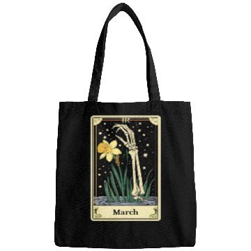 Discover March Gothic Tarot Card - Daffodil Flower & Skelet Bags