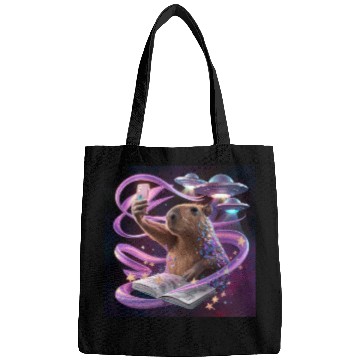 Discover Funny Graphic Bags Capybara Selfie with UFOs Weird