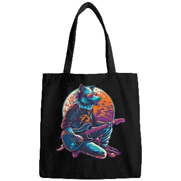 Discover Blue Wolf Moon Guitar Player Retro Sunglasses Bags