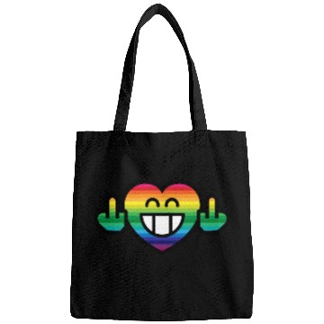 Discover Emoticon Grin Rainbow Heart with Stinkfingers Bags