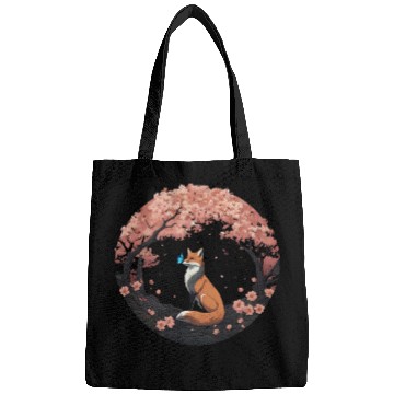 Discover Cherry Blossom Fox Mythical Kitsune with Butterfly Bags