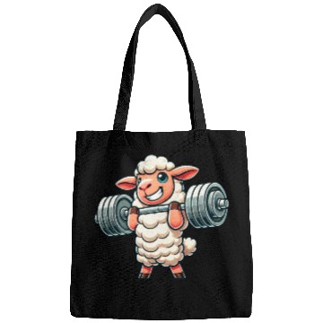 Discover Cute sheep lamb weightlifter fitness workout Bags