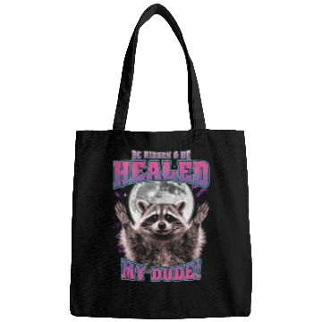 Discover Be Rizzen & Be Healed! Funny Raccoon Bootleg Bags