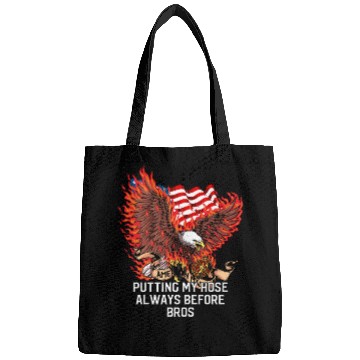 Discover Putting My Hose Before Bros Funny Firefighter Humo Bags