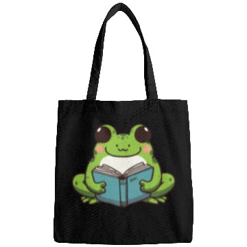 Discover cute book lover frog Bags