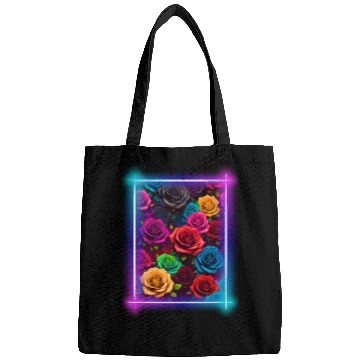 Discover Flower design surrounded by a neon frame Bags
