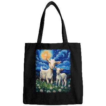 Discover Goats Farm Animals Farmer Starry Night Painting Bags