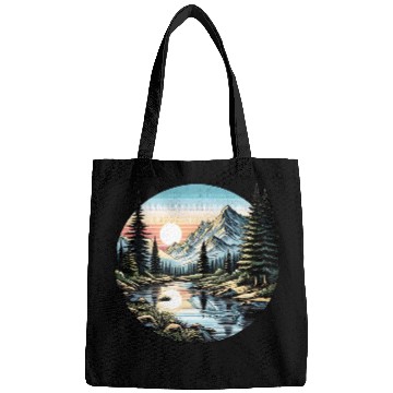Discover Tranquil Mountain Sunrise: Serene Landscape Art Bags