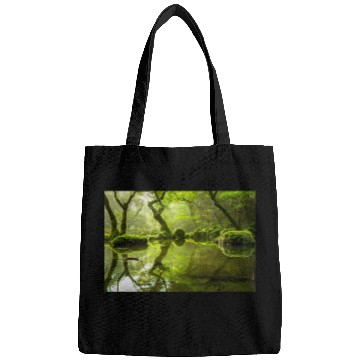 Discover Enchanted Forest Reflections in Tranquil Pond Bags