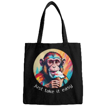 Discover Monkey eating ice cream with a big smile Bags