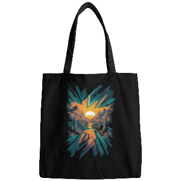 Discover Abstract Geometric Mountain Sunset Landscape Bags