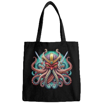 Discover Colorful octopus samurai illustration Bags