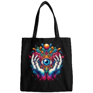 Discover Colorful abstract psychedelic eye design Bags