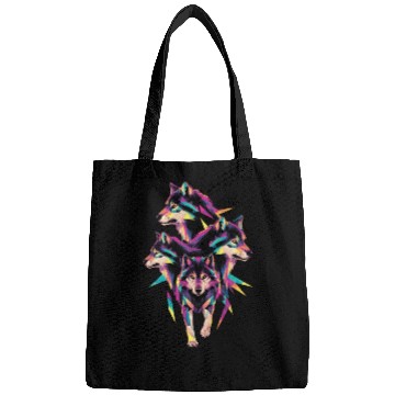 Discover Colorful Geometric Wolf Pack Art Bags
