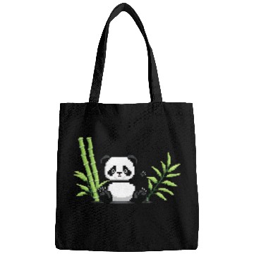 Discover A pixel art of a panda with a bamboo leaf Bags