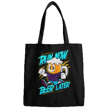 Discover Run Now Beer Later - Motivational Beer Mug Cartoon Bags